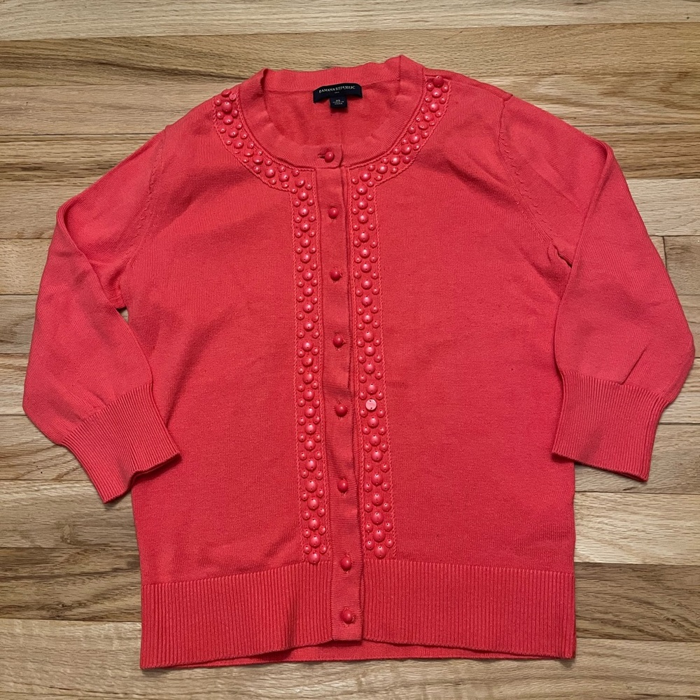 Banana Republic Coral Beaded Buttoned Down Cardigan XS